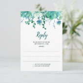 緑の水色の多肉汁結婚の返信カード 出欠カード (スタンド正面)