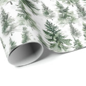 緑の水色の松の木の森の白 ラッピングペーパー (ロールコーナー)
