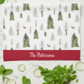 緑の水色の松パターン（の模様が）あるの木 キッチンタオル (折り畳み)