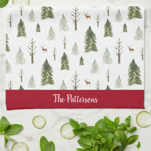 緑の水色の松パターン(の模様が)あるの木 キッチンタオル (折り畳み)