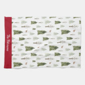 緑の水色の松パターン（の模様が）あるの木 キッチンタオル (横)