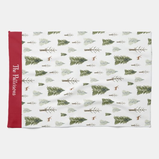 緑の水色の松パターン（の模様が）あるの木 キッチンタオル (横)