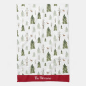 緑の水色の松パターン（の模様が）あるの木 キッチンタオル (縦)