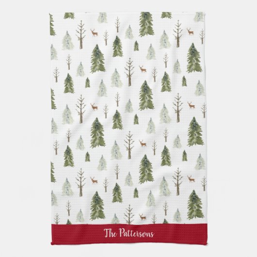 緑の水色の松パターン（の模様が）あるの木 キッチンタオル (縦)