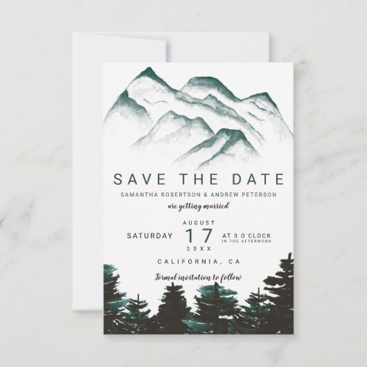 緑の水色の森の山々は日付を保存 セーブザデート (正面)