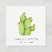緑の水色の砂漠サボテンの花結婚の スクエア名刺 (正面)