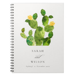 緑の水色の砂漠サボテンの花結婚の ノートブック