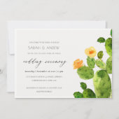 緑の水色の砂漠サボテンの花結婚の 招待状 (正面)
