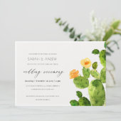 緑の水色の砂漠サボテンの花結婚の 招待状 (スタンド正面)