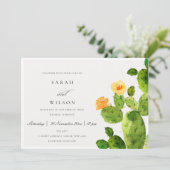 緑の水色の砂漠サボテンの花結婚の 招待状 (スタンド正面)