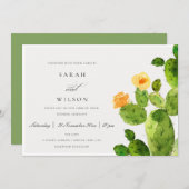 緑の水色の砂漠サボテンの花結婚の 招待状 (正面/裏面)