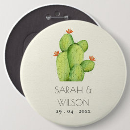 緑の水色の砂漠サボテンの花結婚の 缶バッジ