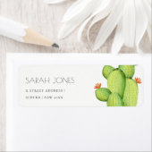 緑の水色の砂漠サボテン花のアドレス ラベル (インサイチュ)