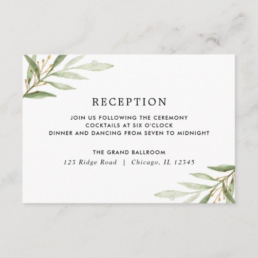 緑の水色の緑の金ゴールド離れ披露宴 エンクロージャーカード (正面)