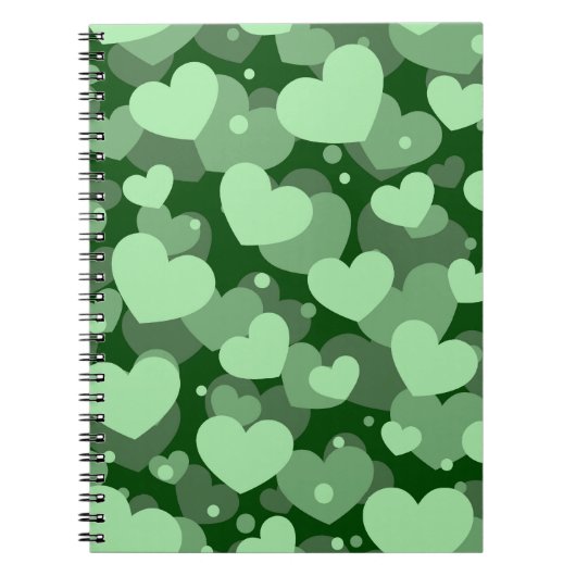 緑の水色の色合いの愛のハート ノートブック (正面)