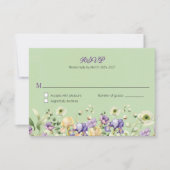 緑の水色の花結婚の返信RSVP 招待状 (正面)