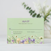 緑の水色の花結婚の返信RSVP 招待状 (スタンド正面)