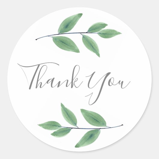 緑の水色の葉 ラウンドシール (正面)