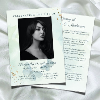 緑の水色の蝶の葬儀の死亡記事 プログラム