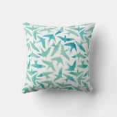 緑の水色の鳥モノグラムの クッション (裏面)