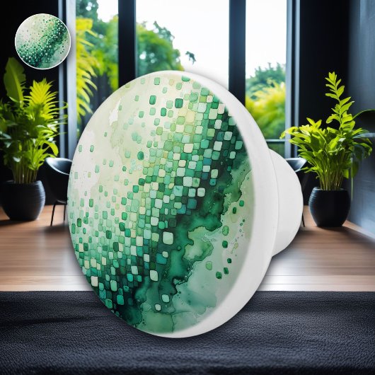 緑の水色チェッカーボード正方形の濃淡 セラミックノブ