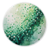 緑の水色チェッカーボード正方形の濃淡 セラミックノブ (正面)