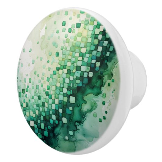 緑の水色チェッカーボード正方形の濃淡 セラミックノブ (右)