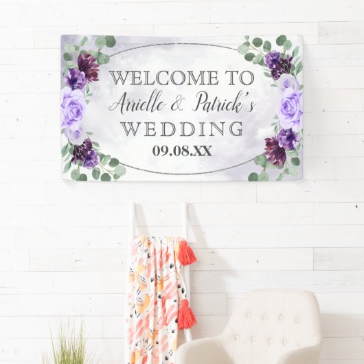 緑の水色フローラ紫エレガントな結婚式 横断幕 (インサイチュ)