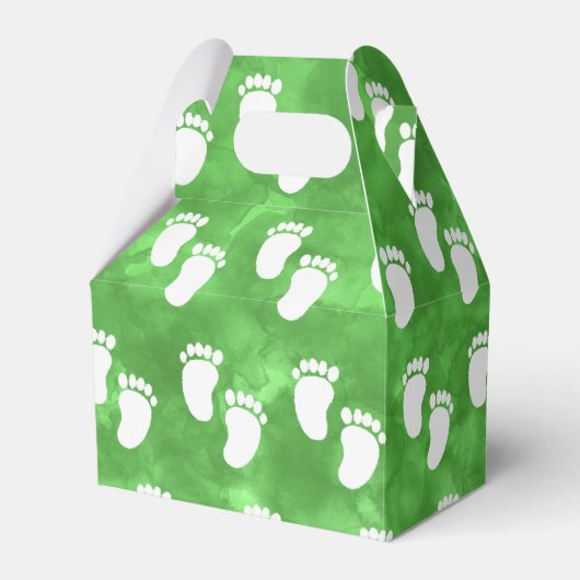 緑の水色ベビーシャワー足跡パターン フェイバーボックス (正面サイド)
