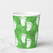 緑の水色ベビーシャワー足跡パターン 紙コップ (左)