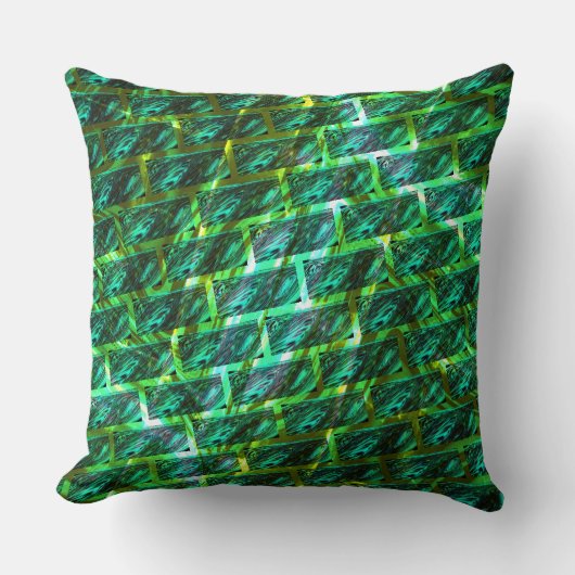 緑の汚れ、傷つき、格子か違うれんがか？ クッション (正面)