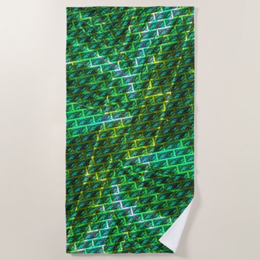 緑の汚れ、傷つき、格子か違うれんがか？ ビーチタオル (正面)