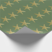 緑の沿岸クリスマスのヒトデ ラッピングペーパー (角)