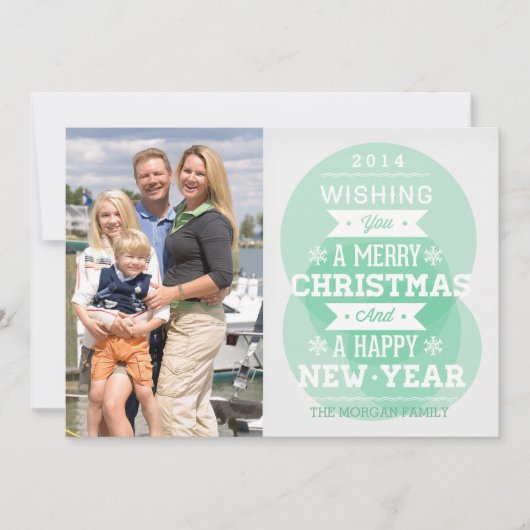 緑の泡タイポグラフィのクリスマスの休日の写真 シーズンカード (正面)