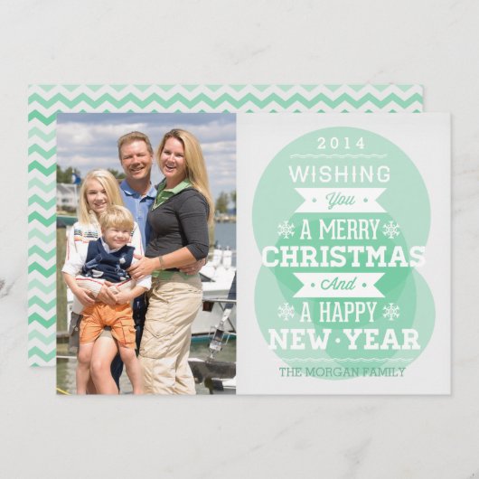 緑の泡タイポグラフィのクリスマスの休日の写真 シーズンカード (正面/裏面)