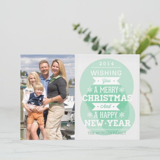 緑の泡タイポグラフィのクリスマスの休日の写真 シーズンカード (スタンド正面)