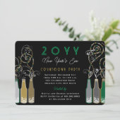 緑の泡状ボトルが大晦日のパーティーを渦巻く 招待状 (スタンド正面)