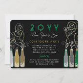 緑の泡状ボトルが大晦日のパーティーを渦巻く 招待状 (正面)