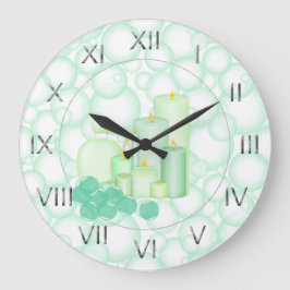 緑の泡蝋燭の浴室 ラージ壁時計