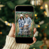 緑の波モダン状フレームメリークリスマス3写真 シーズンカード