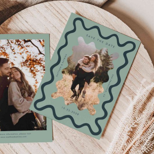 緑の波状の結婚枠 セーブザデート