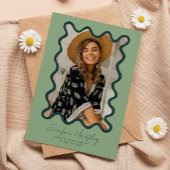 緑の波状フォトフレームの卒業発表 案内状