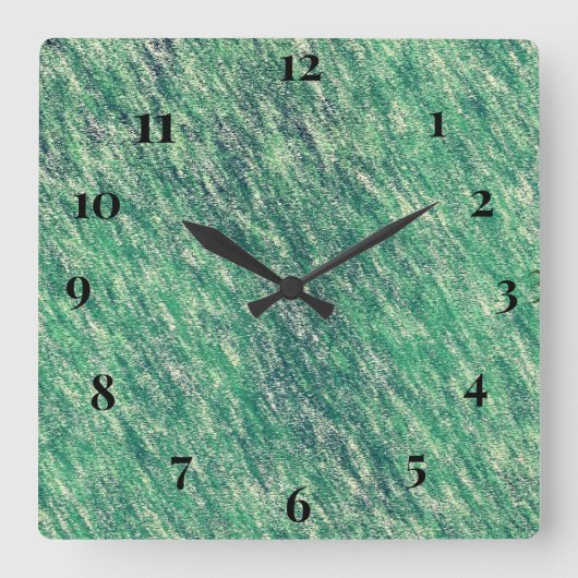 緑の波 スクエア壁時計 (正面)