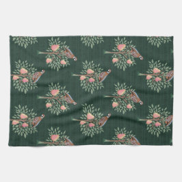 緑の洋梨の木にヒヨリドリのクリスマス・キャロル キッチンタオル