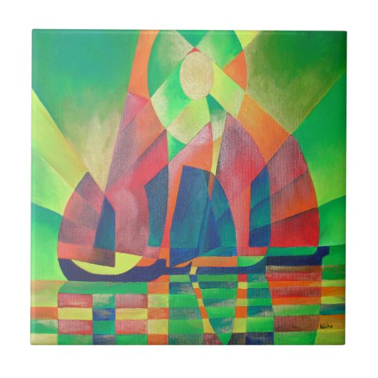 緑の海とキュービスト抽象芸術ジャンクス タイル (正面)