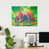 緑の海とキュービスト抽象芸術ジャンクス ポスター (ホームオフィス)