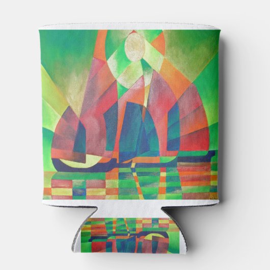 緑の海とキュービスト抽象芸術ジャンクス 缶クーラー (裏面)