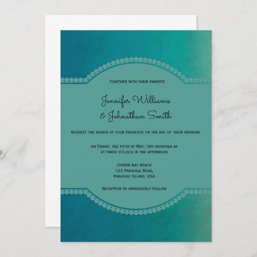 緑の海のビーチの行先の結婚式招待状 招待状 (正面/裏面)