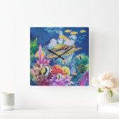 緑の海亀の壁時計熱帯海 スクエア壁時計 (ホーム)