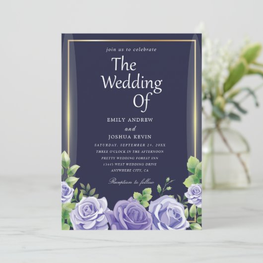 緑の海軍と紫の結婚式招待状 招待状 (スタンド正面)